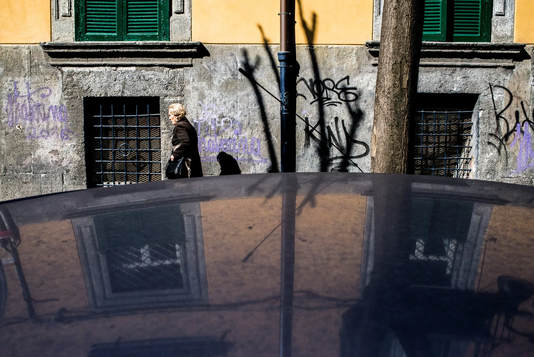 Abstract of shadow graffiti and reflection with woman