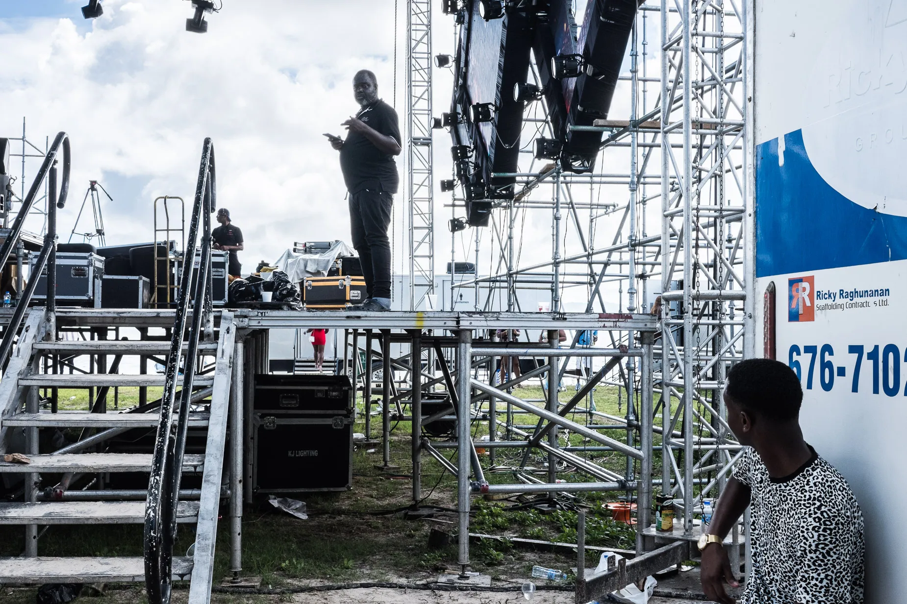Stage scaffold set against white sky